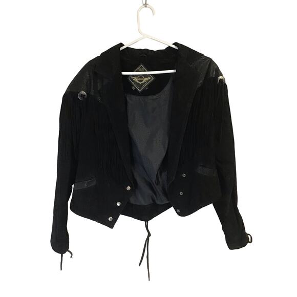 Cuir Classique Black Suede Jacket‎ with Fringe Woman Size M - Picture 1 of 5